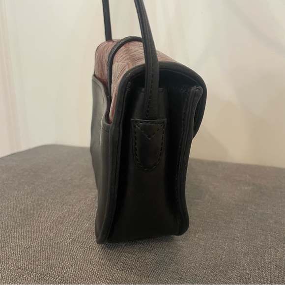 BRIGHTON Brown Croc Embossed and Black Leather Small Flap Crossbody - Picture 5 of 11